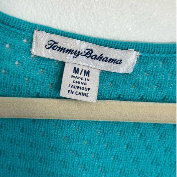 Tommy‎ Bahama Lattice Stitch Sweater Tunic Tassels medium Green 3/4 Sleeve - Picture 2 of 6